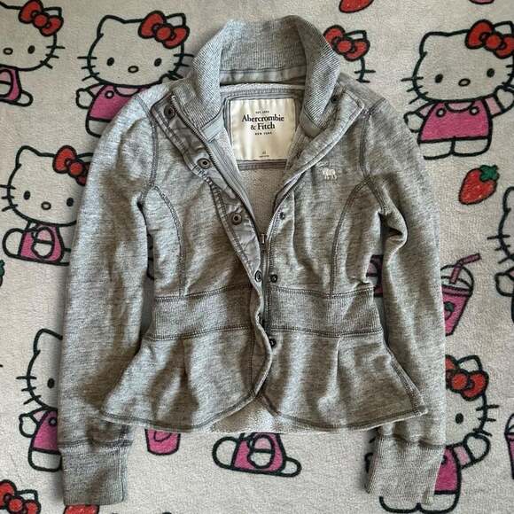 Abercrombie & Fitch Jackets & Blazers - Gray Abercrombie & Fitch zip-up jacket with button & zipper details with rufflin